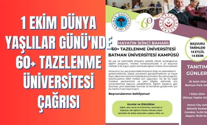 1 Ekim Dünya Yaşlılar Günü'nde 60+ Tazelenme Üniversitesi Çağrısı