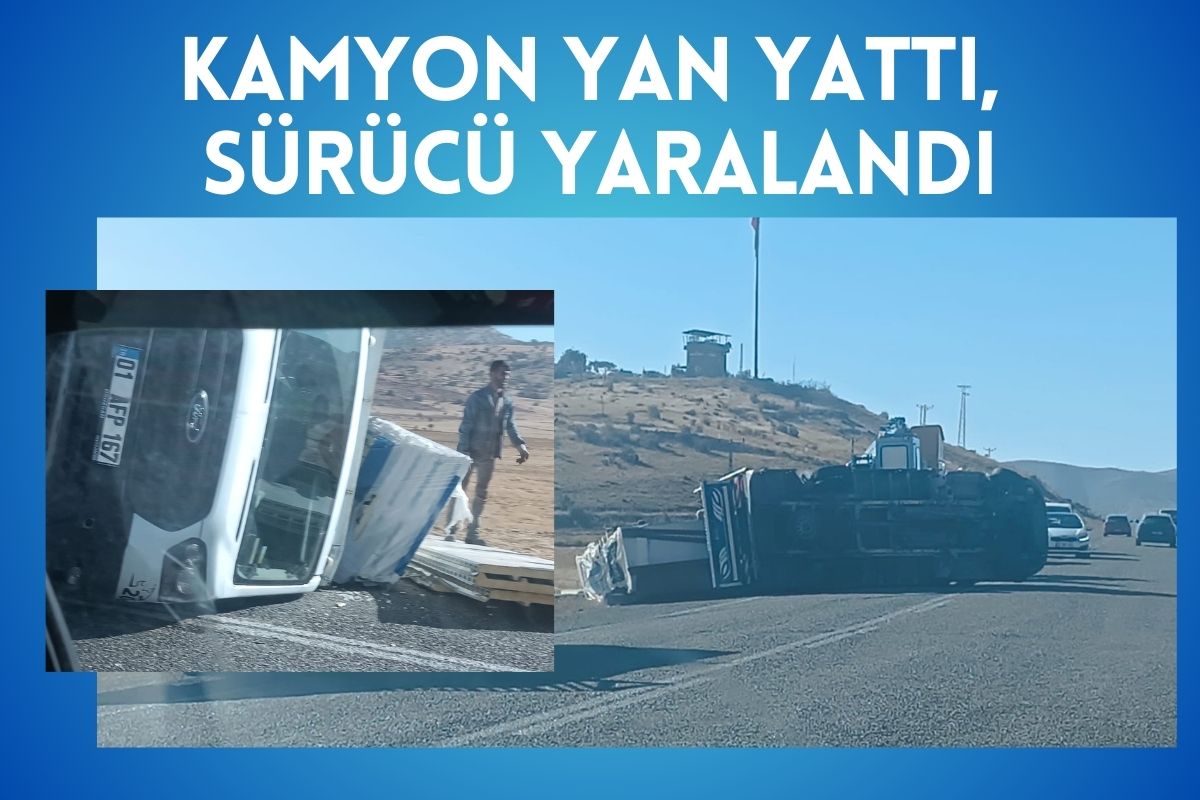 Kamyon Yan Yattı, Sürücü Yaralandı