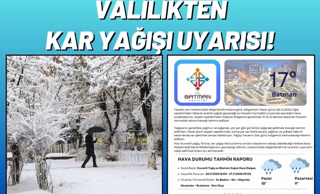 Valilikten Kar Yağışı Uyarısı!